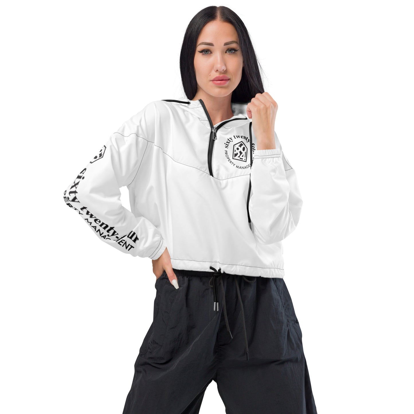 6024 Property Management Women’s cropped windbreaker Back logo