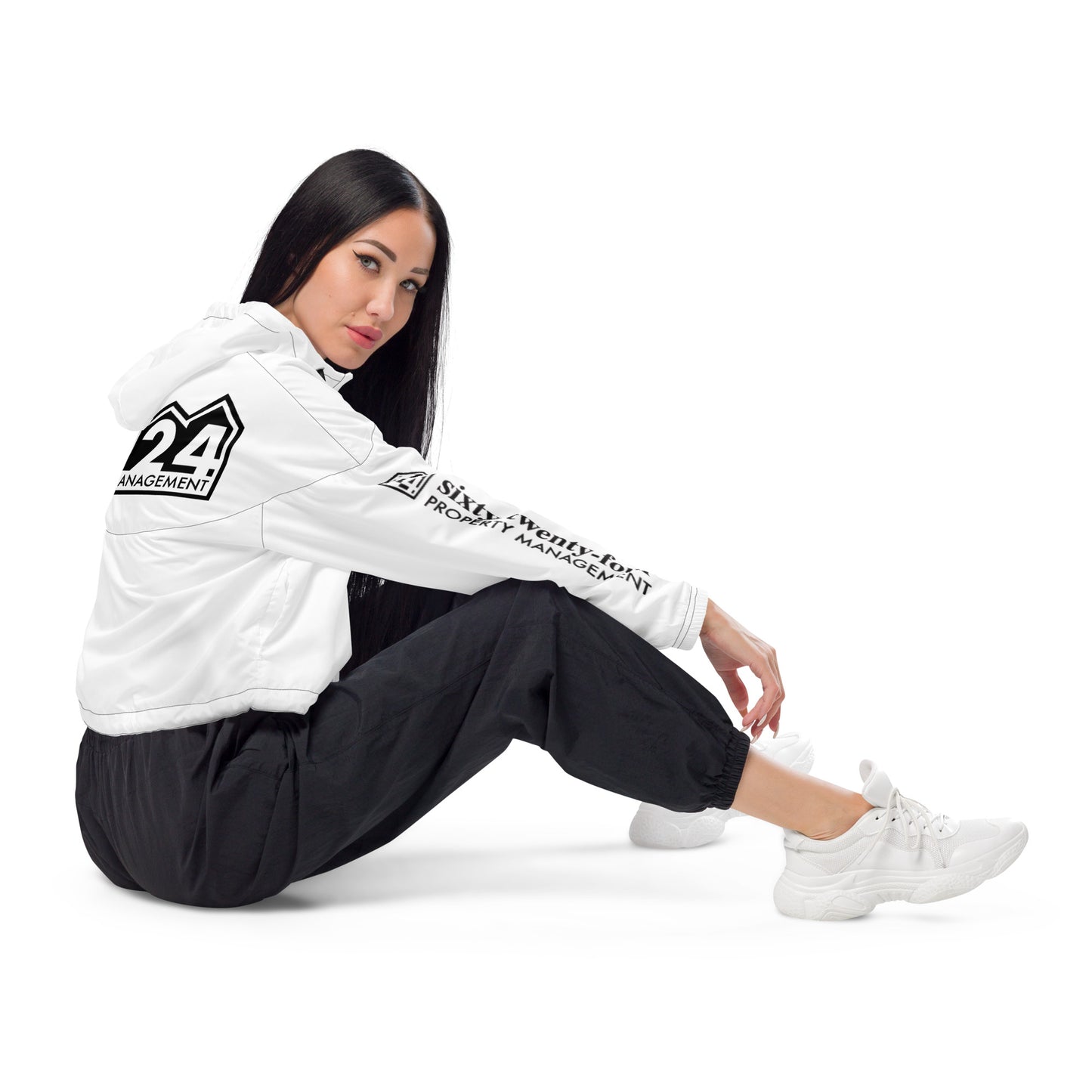 6024 Property Management Women’s cropped windbreaker Back logo