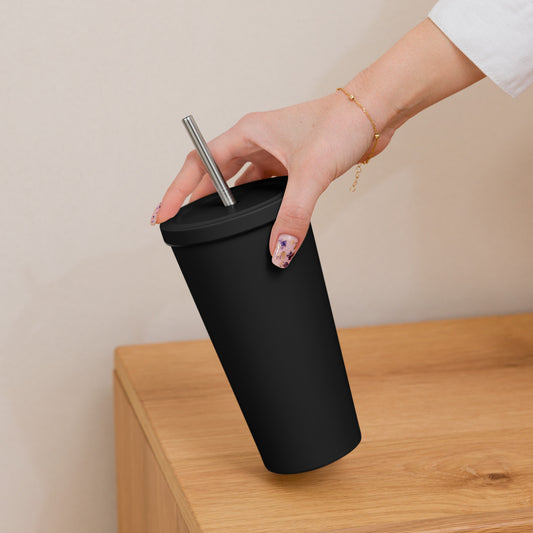 Insulated tumbler with a straw