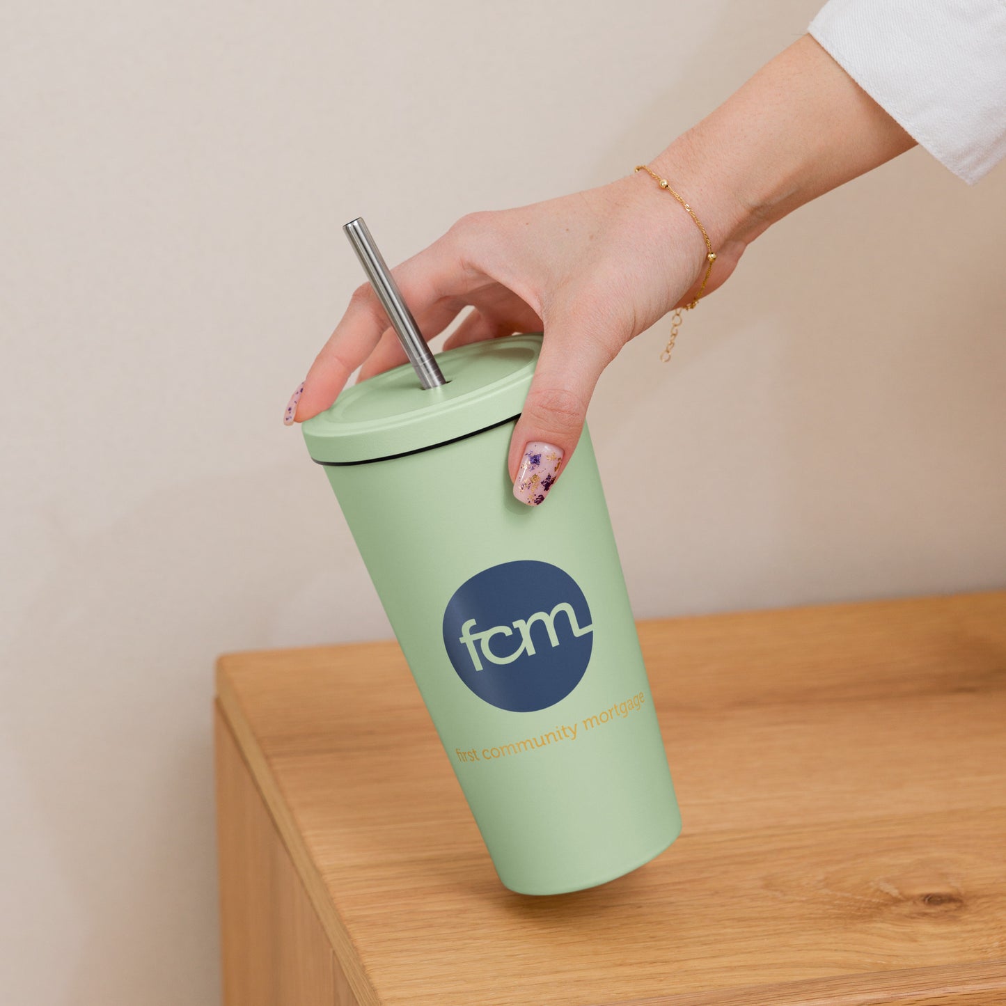 Insulated tumbler with a straw