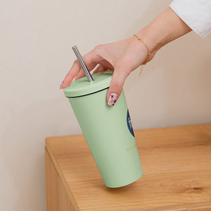 Insulated tumbler with a straw