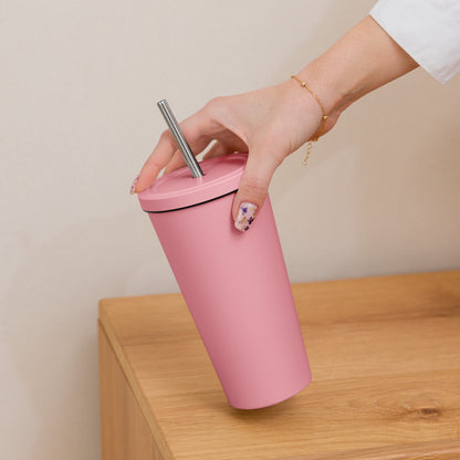 Insulated tumbler with a straw