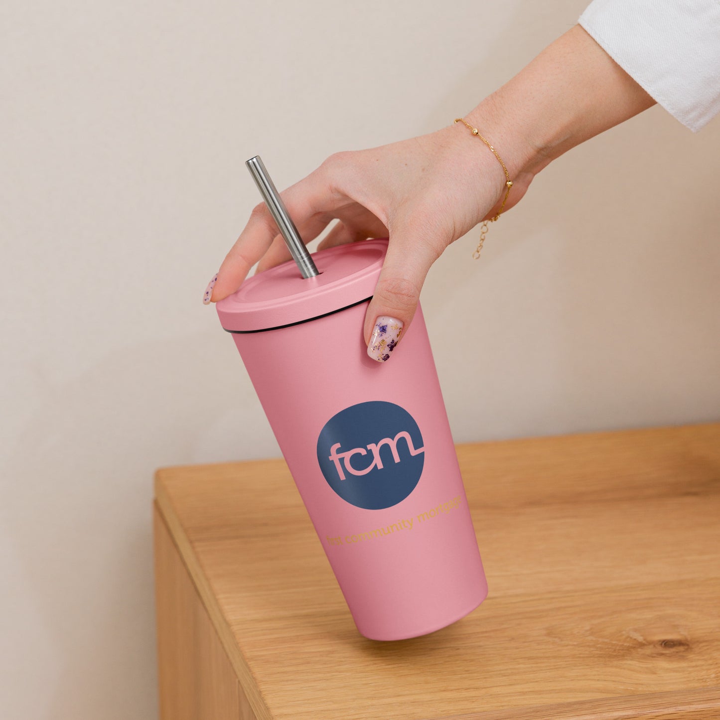 Insulated tumbler with a straw