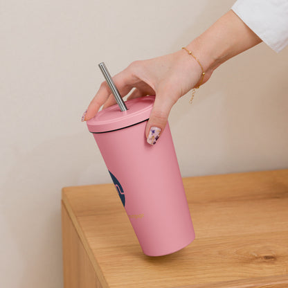 Insulated tumbler with a straw