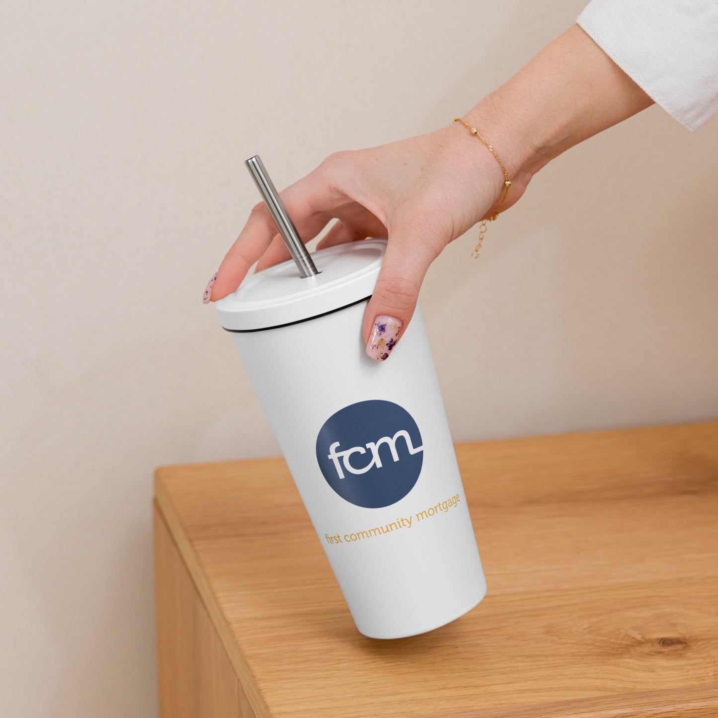 Insulated tumbler with a straw