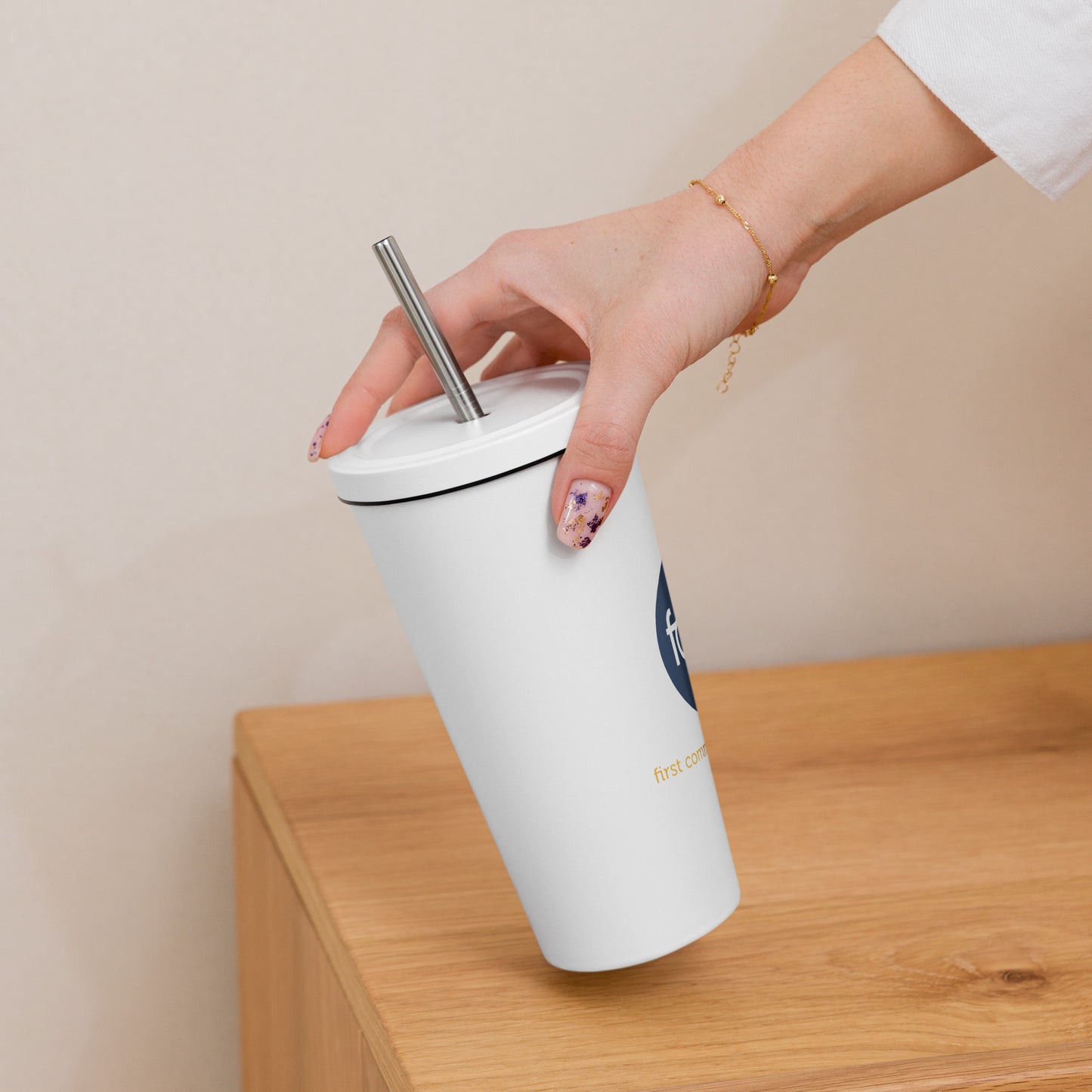 Insulated tumbler with a straw